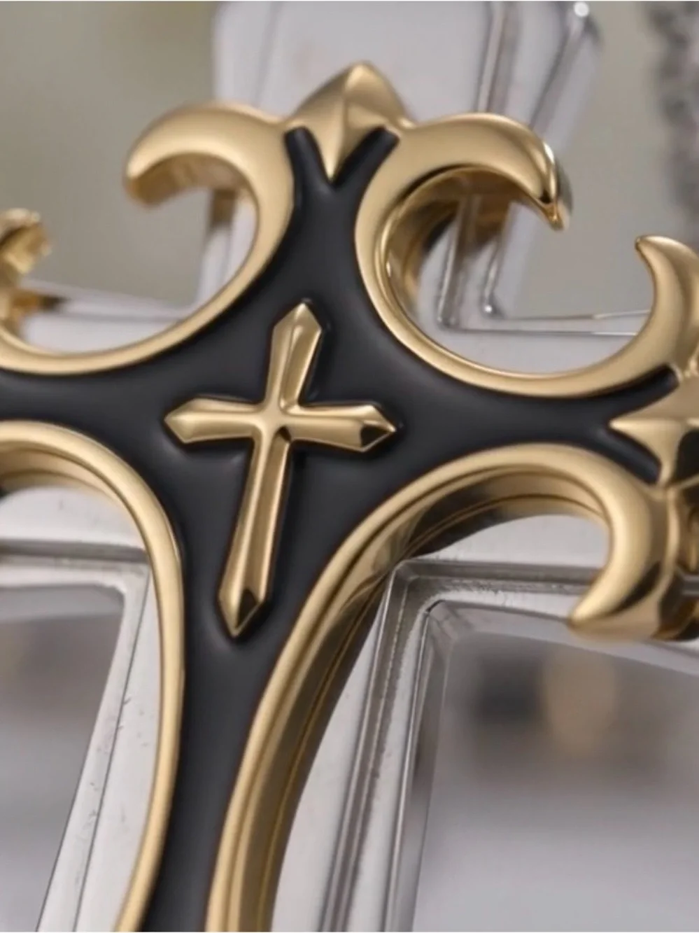 Two-Tone Black and Gold Men's Cross Pendant Necklace